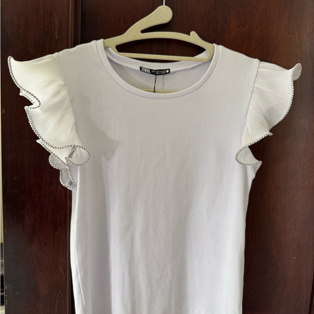 Zara Elegant White Ruffle Blouse